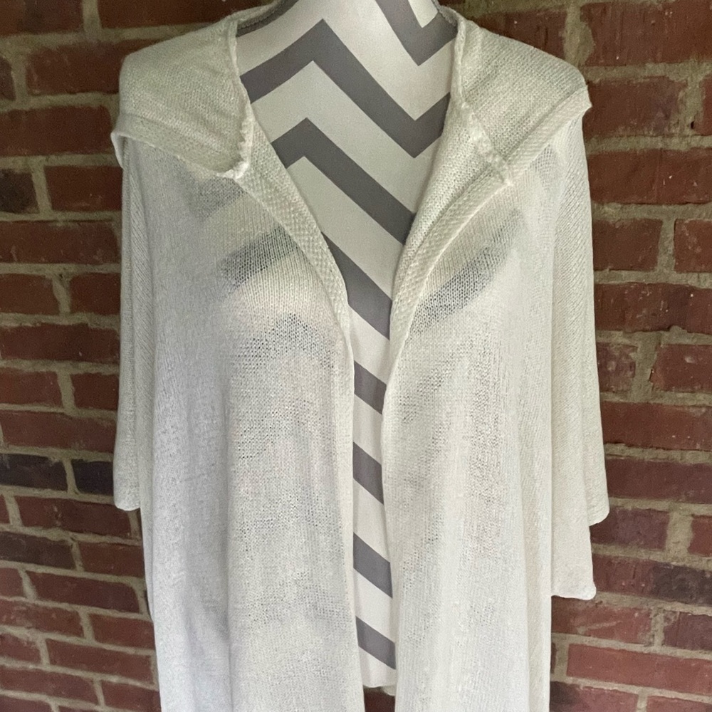 REMIXMESS Cream Beige Hooded Open Front Long Sweater Cardigan Large Remixmess L